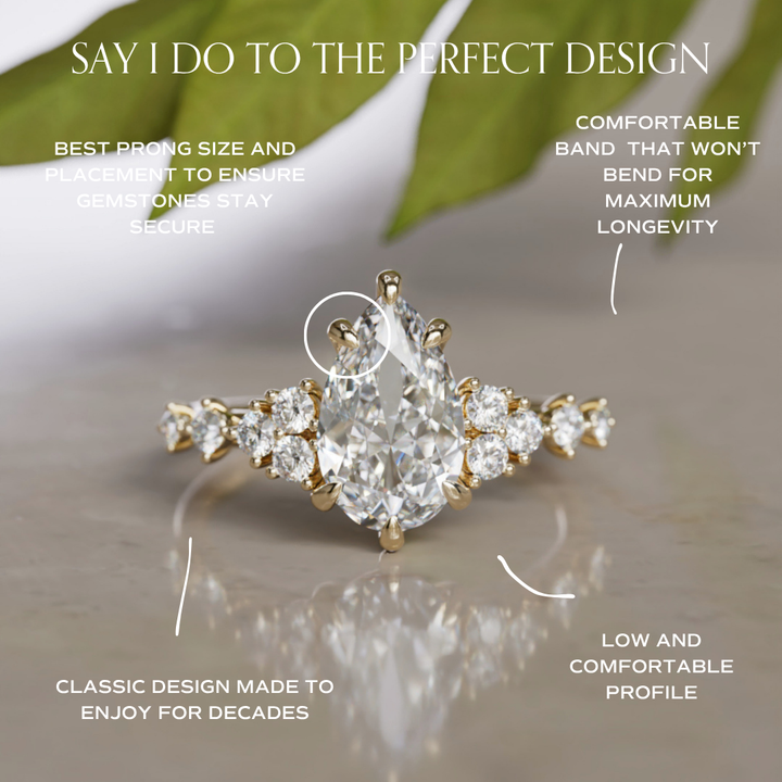 Olivia Pear Lab Diamond Unique Engagement Ring Nature Inspired (Setting Only)