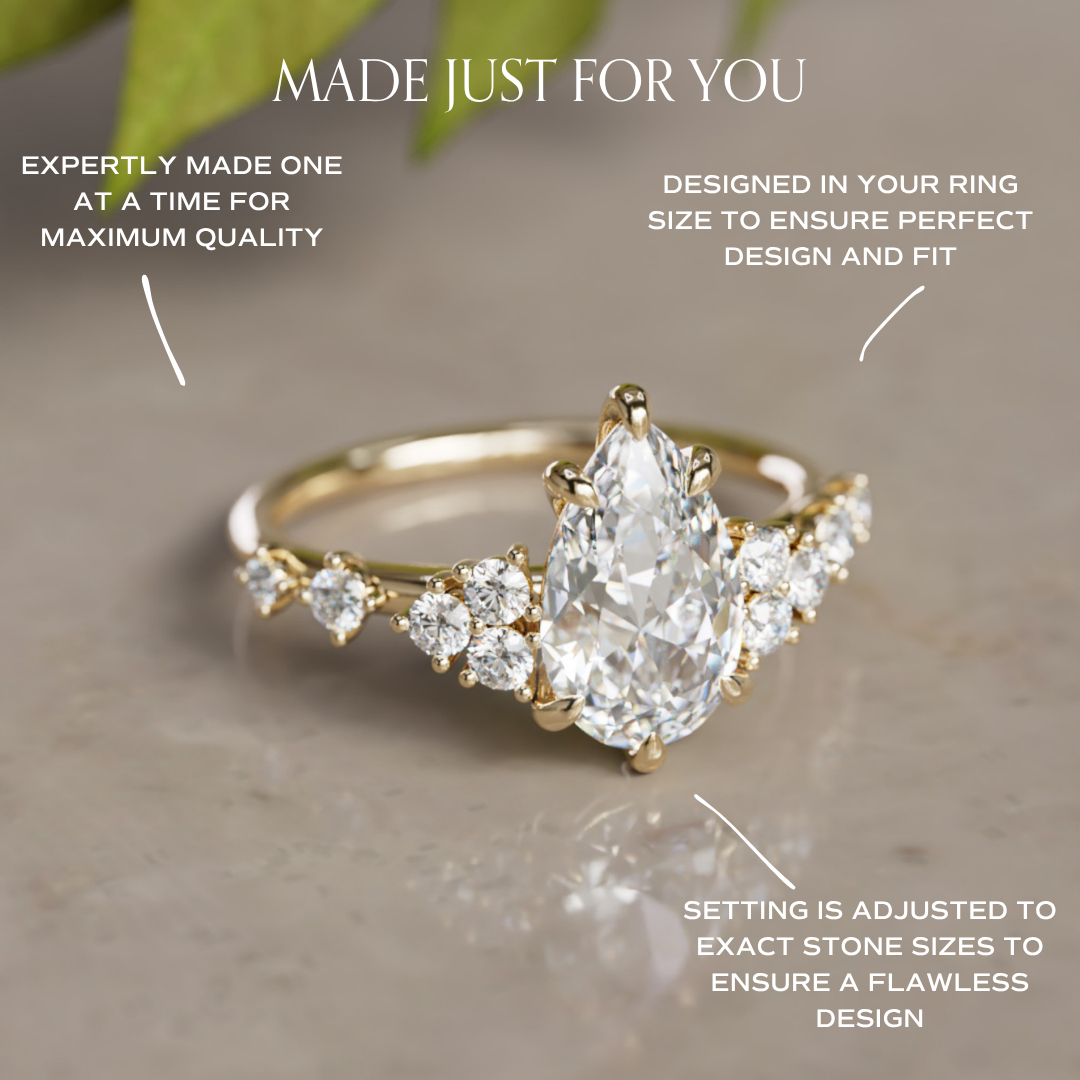 Olivia Pear Lab Diamond Unique Engagement Ring Nature Inspired (Setting Only)