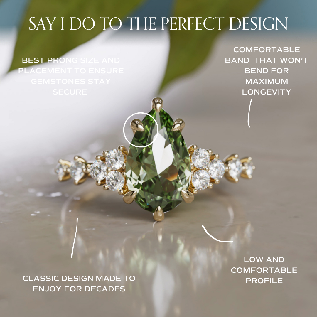 Olivia Pear Green Sapphire Unique Engagement Ring Nature Inspired (Setting Only)