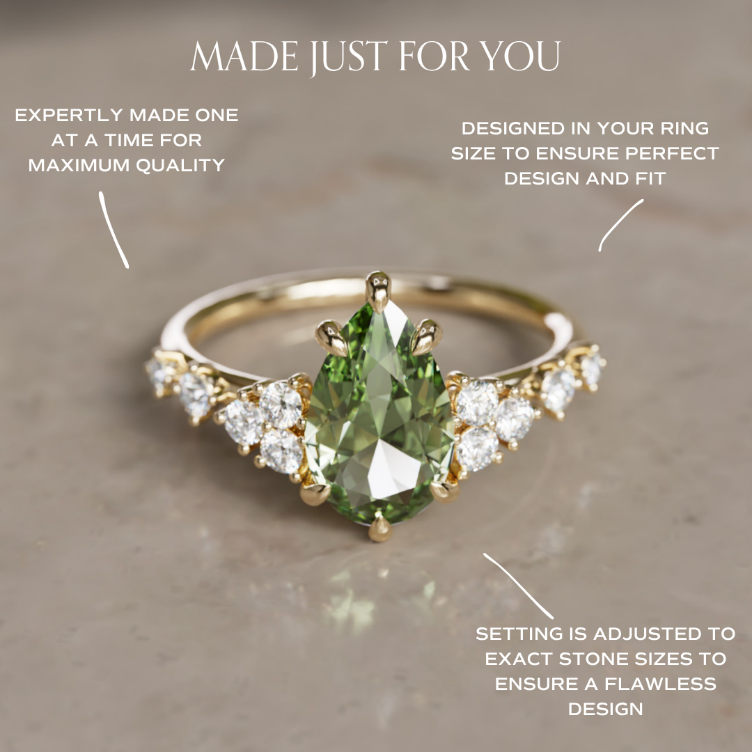 Olivia Pear Green Sapphire Unique Engagement Ring Nature Inspired (Setting Only)