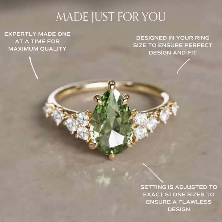 Olivia Pear Green Sapphire Unique Engagement Ring Nature Inspired (Setting Only)