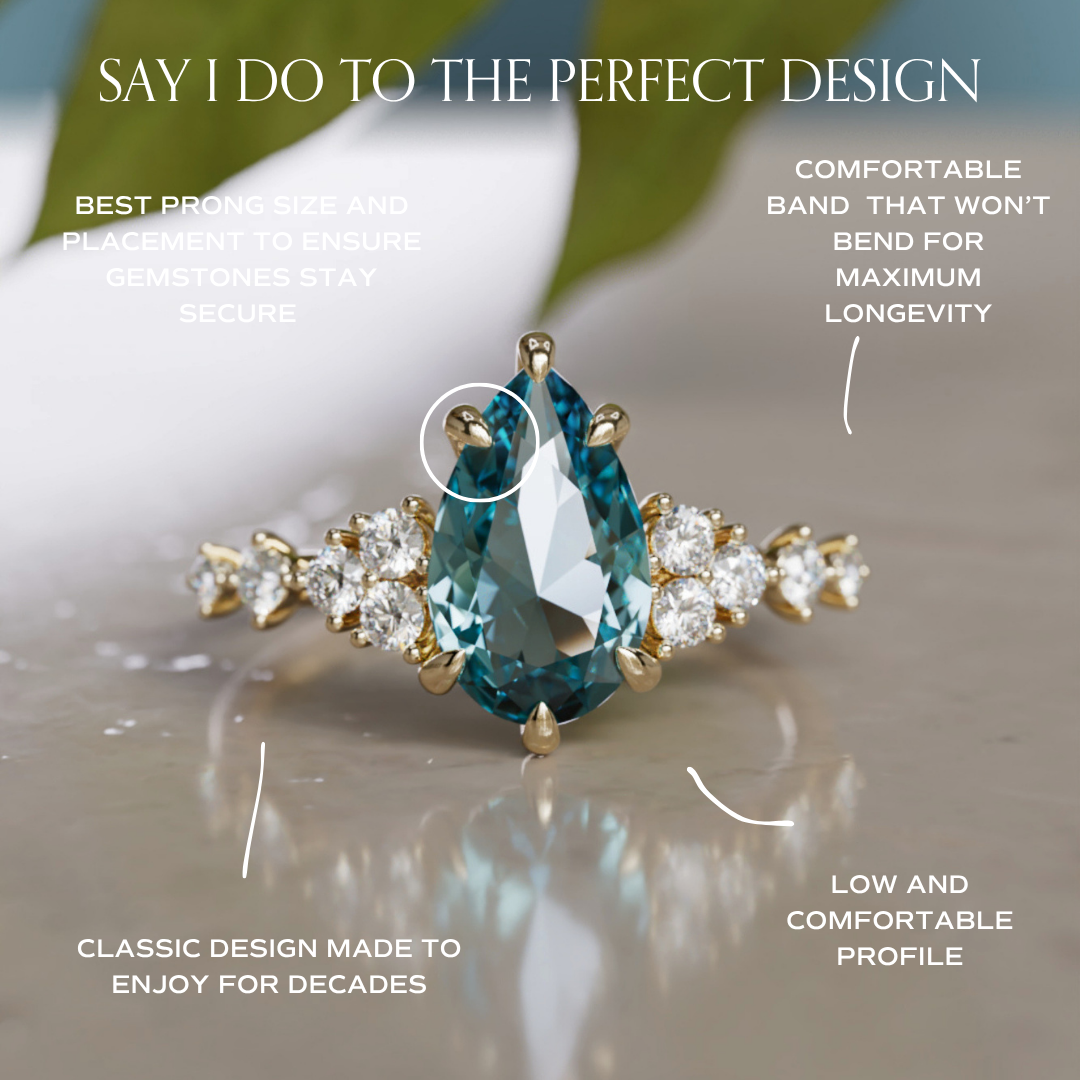 Olivia Pear Teal Sapphire Unique Engagement Ring Nature Inspired (Setting Only)