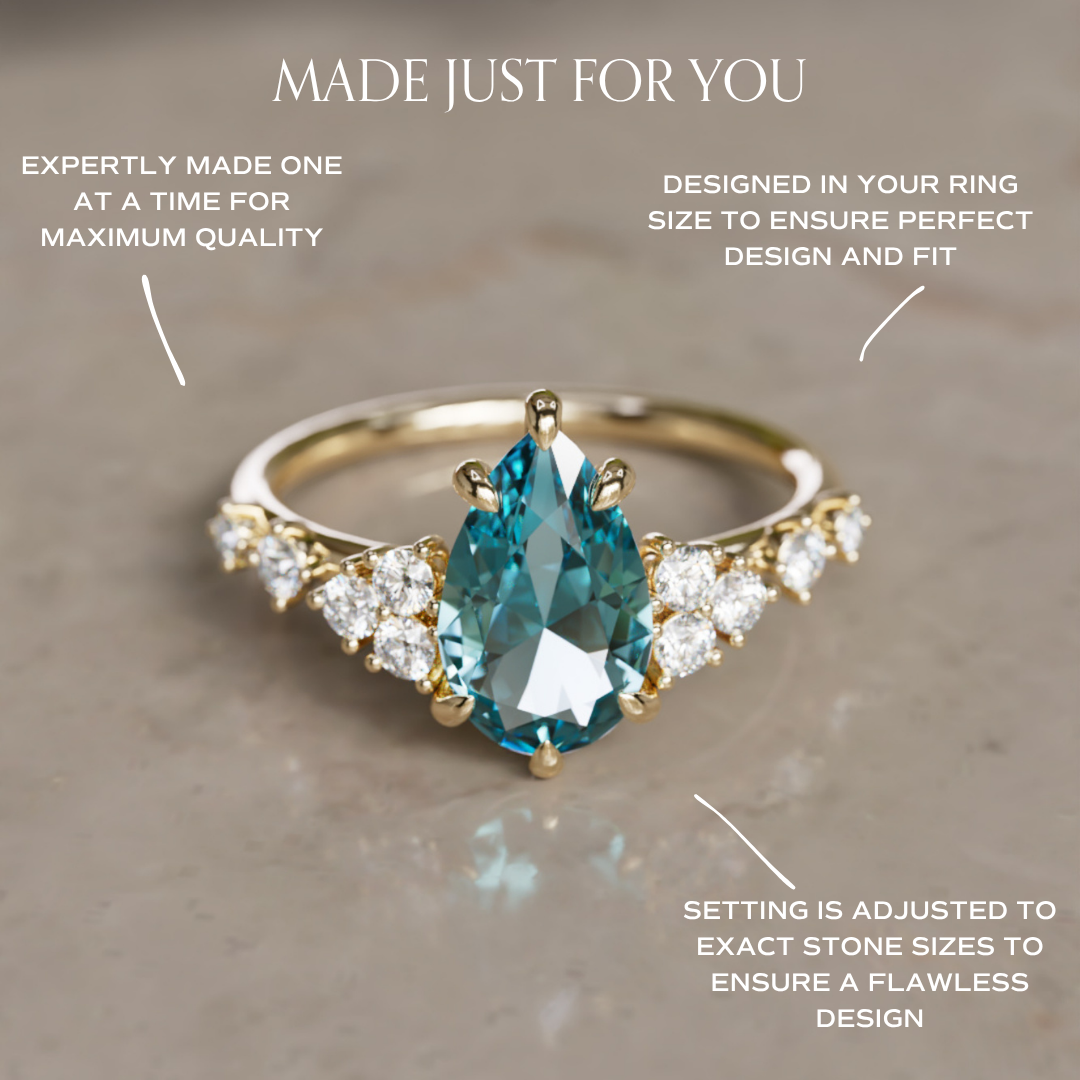 Olivia Pear Teal Sapphire Unique Engagement Ring Nature Inspired (Setting Only)