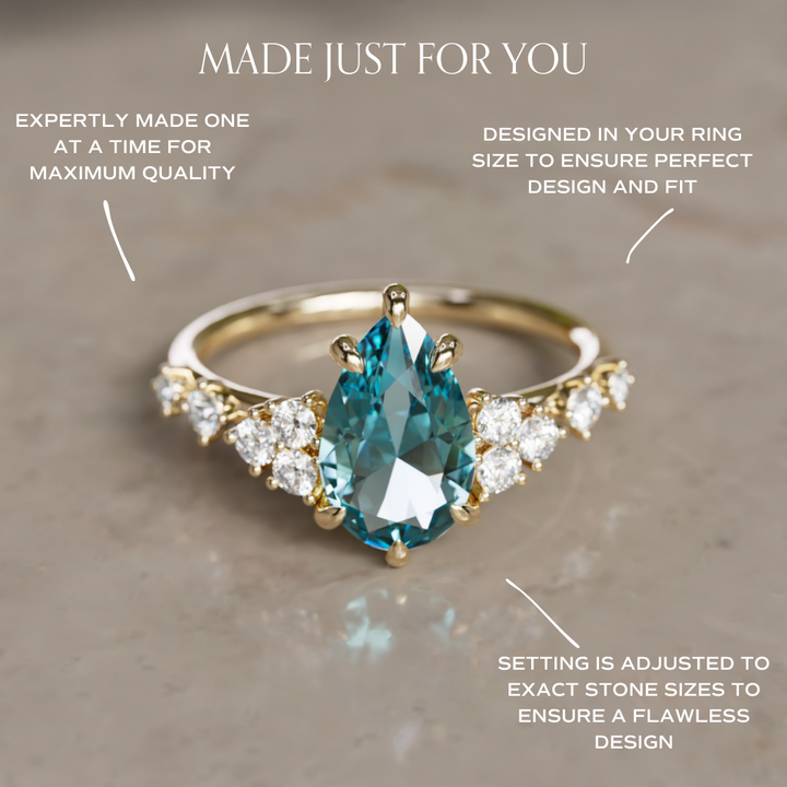 Olivia Pear Teal Sapphire Unique Engagement Ring Nature Inspired (Setting Only)
