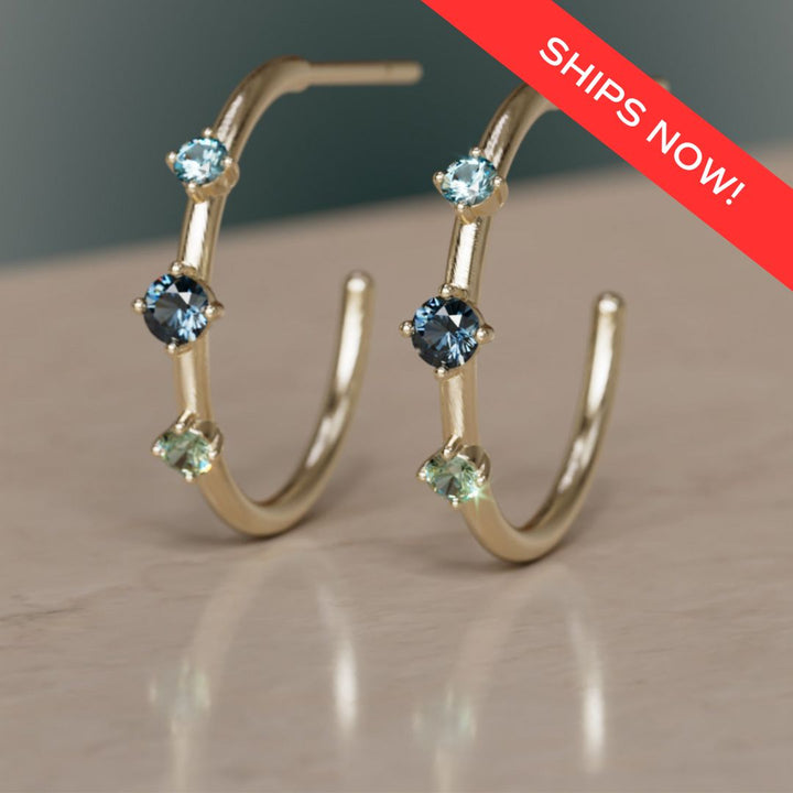 Kolczyki koła Orion's Belt, ombre niebieskie (gotowe do wysyłki)