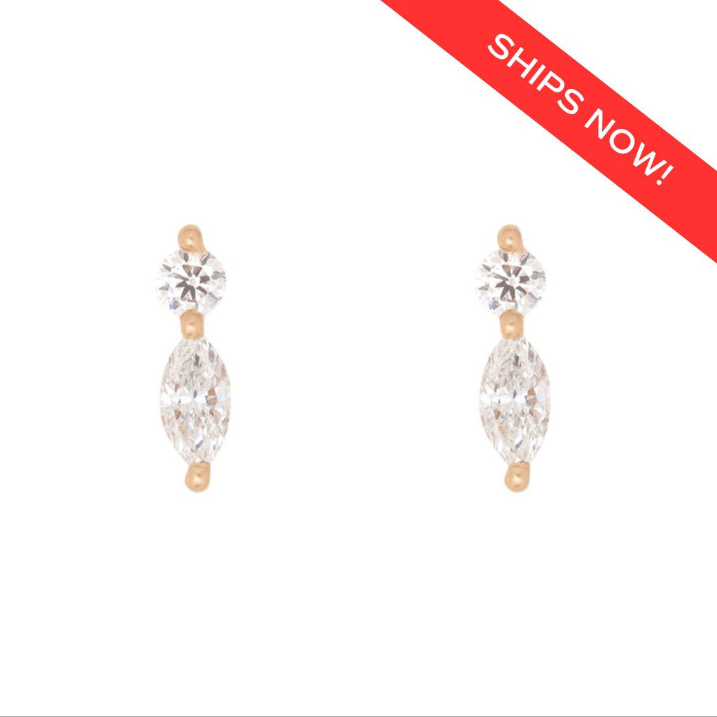 Philippa Marquise Lab Diamond Stud Earrings (Ready to Ship) By Valley Rose