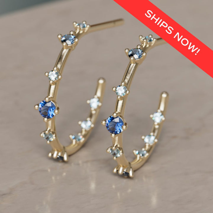 Galaxy Hoops, Ombré blár safír (Tilbúinn til sendingar)