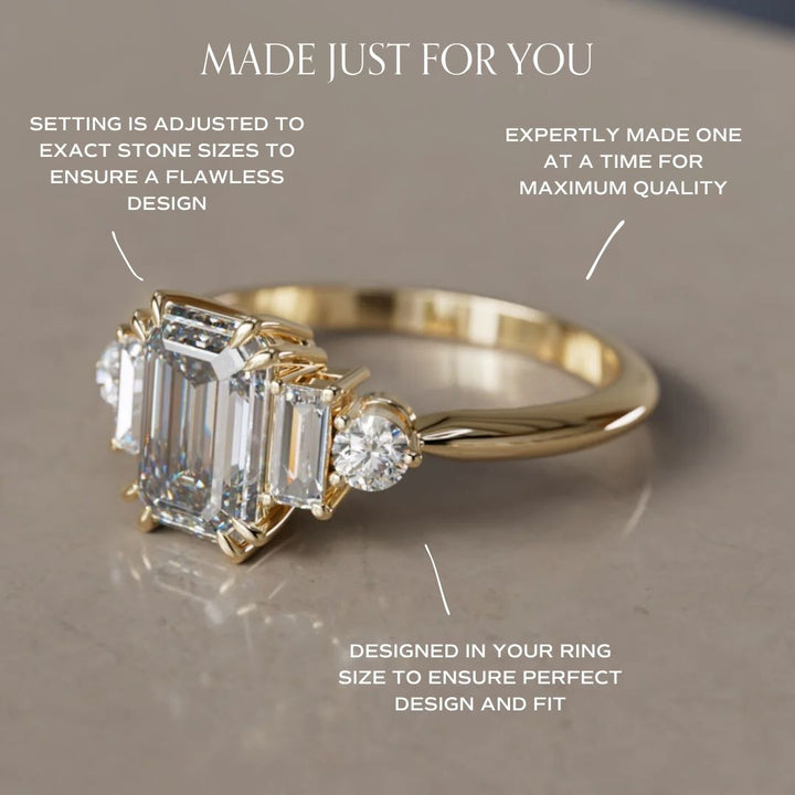 Capri Emerald Cut Lab Diamond Art Deco Engagement Ring (Setting Only)