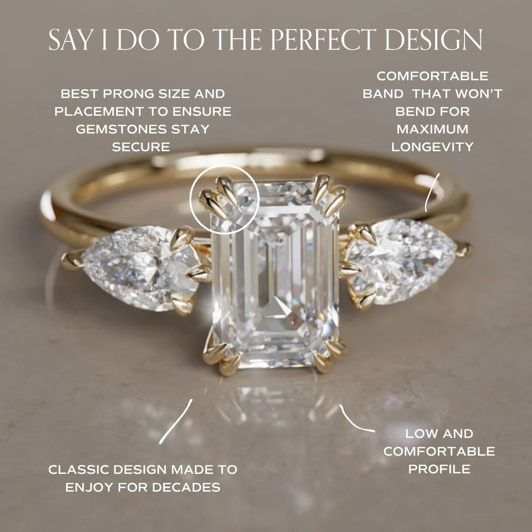 Bague de fiançailles moderne unique Eleonora taille émeraude en Diamant de synthèse (monture seule)
