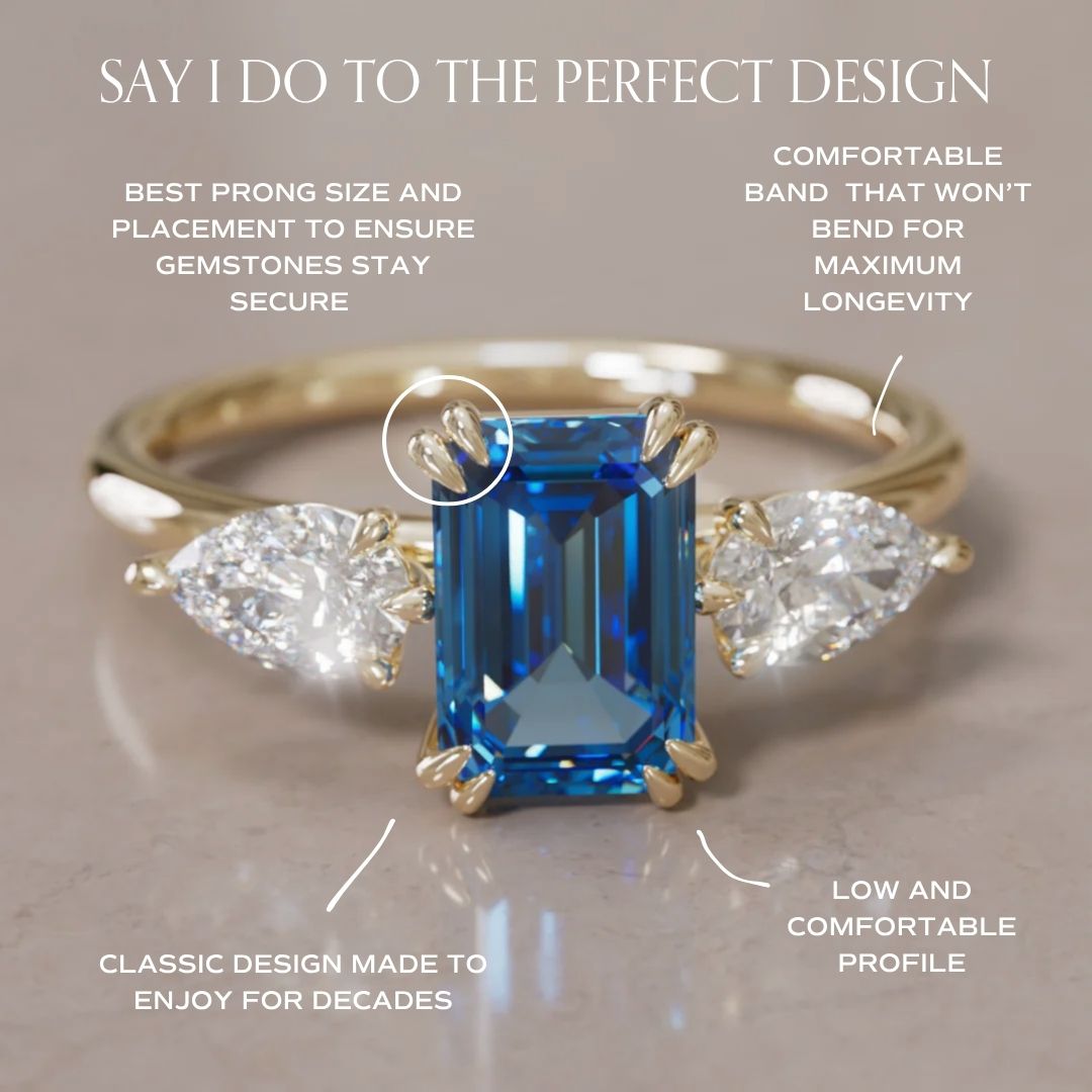 Anello di fidanzamento unico moderno Eleonora con zaffiro blu taglio smeraldo (solo montatura)
