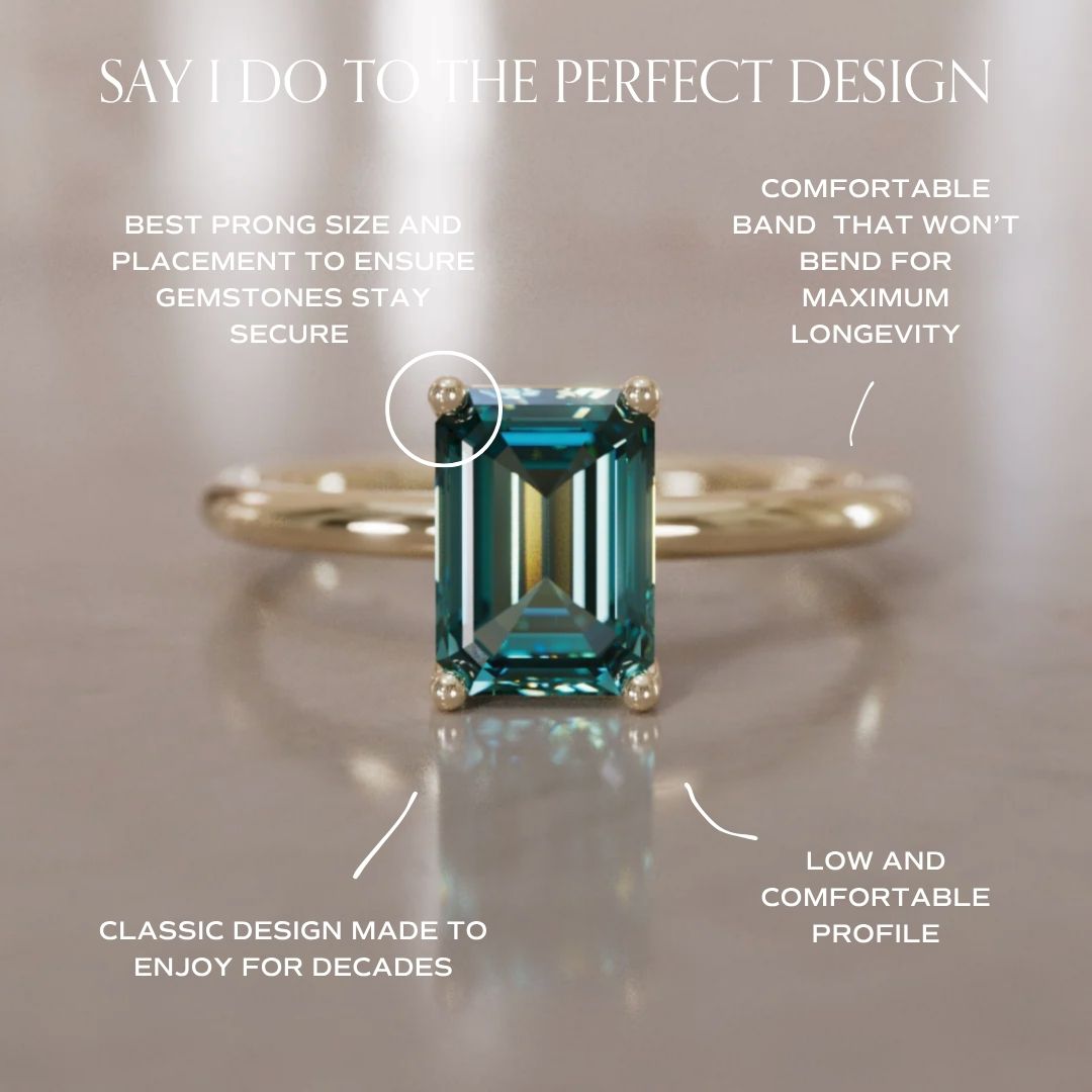 Emilia smaragdslibning teal safir moderne unik forlovelsesring solitær (kun indfatning)