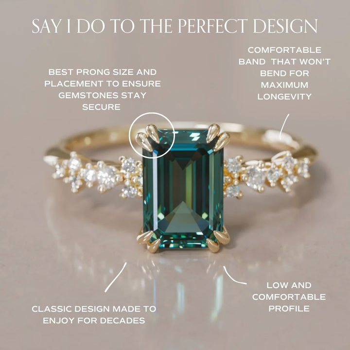 Astrid Emerald Cut Teal Sapphire Modern Unique Engagement Ring (Setting Only)