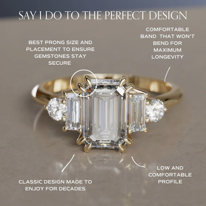 Capri Emerald Cut Lab Diamond Art Deco Engagement Ring (Setting Only)