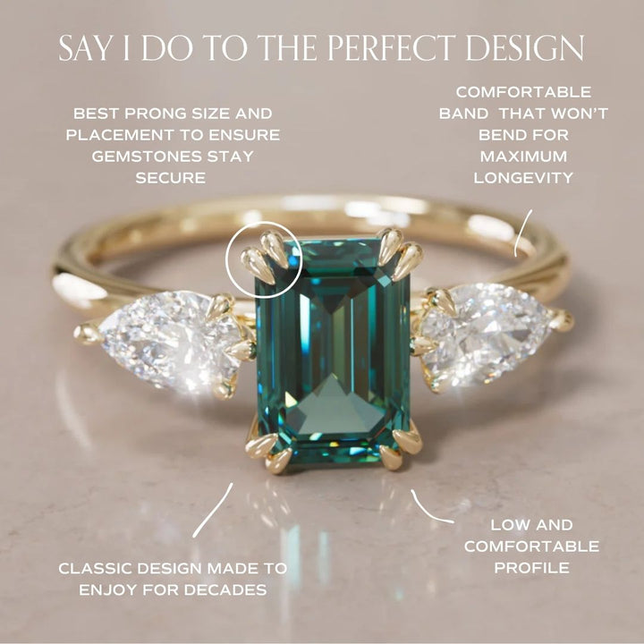 Eleonora Emerald Cut Teal Sapphire Modern Unique Engagement Ring (Setting Only)