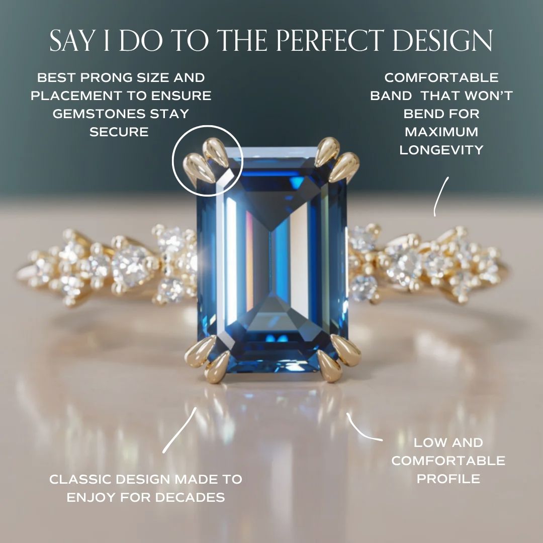 Anello di fidanzamento moderno unico con zaffiro blu taglio smeraldo Astrid (solo montatura)