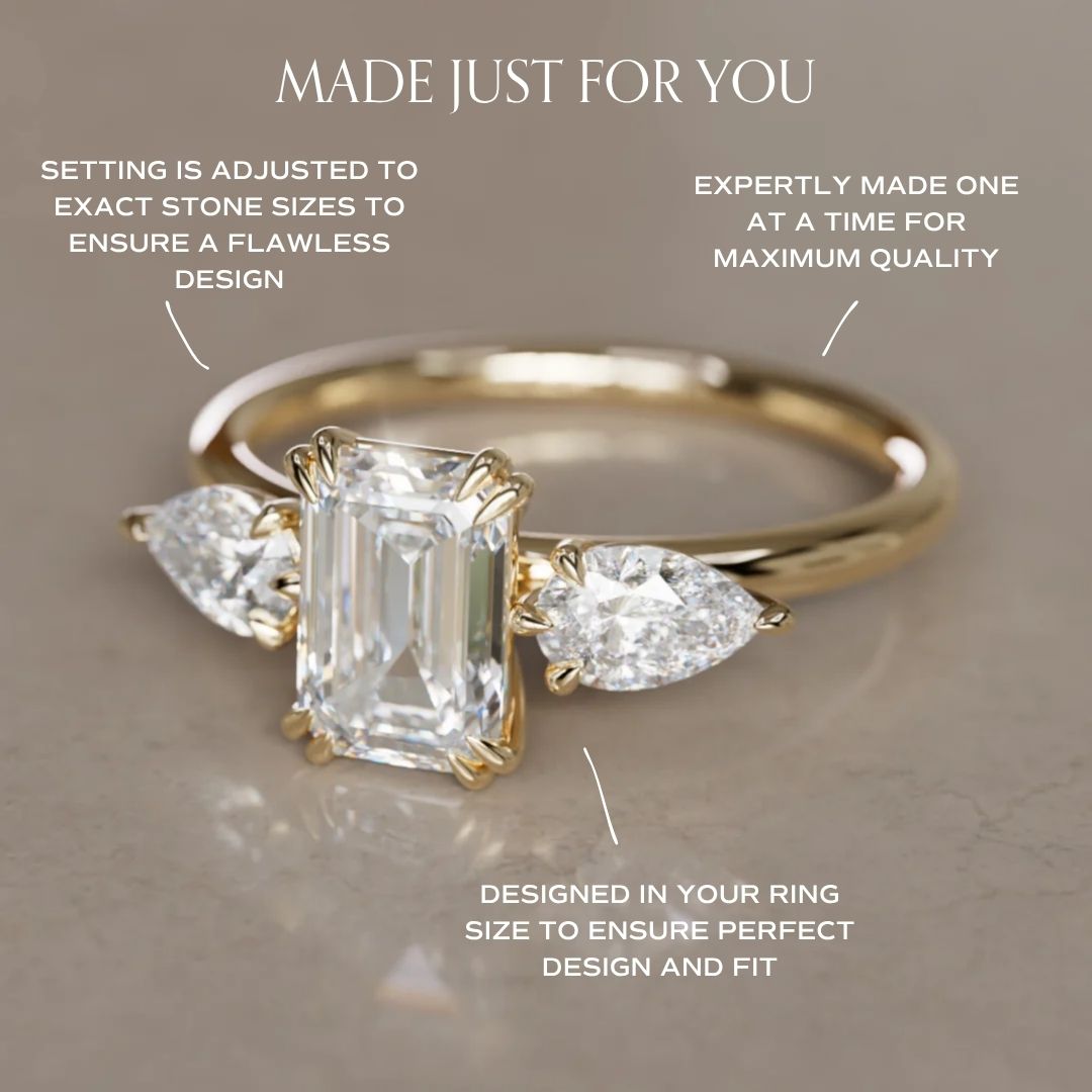 Bague de fiançailles moderne unique Eleonora taille émeraude en Diamant de synthèse (monture seule)