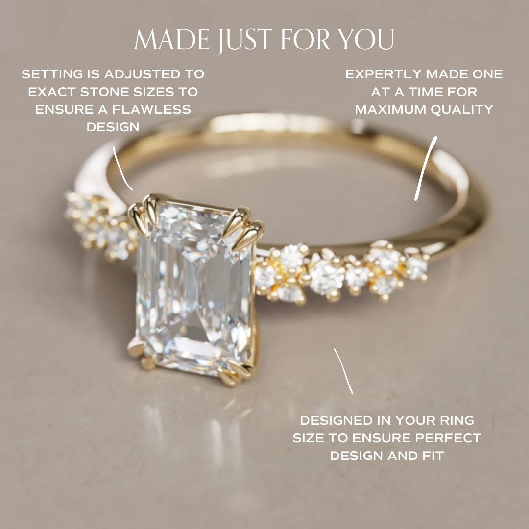 Anello di fidanzamento unico moderno con diamante taglio smeraldo Astrid (solo montatura)
