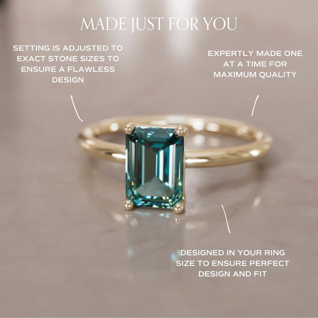 Emilia smaragdslibning teal safir moderne unik forlovelsesring solitær (kun indfatning)