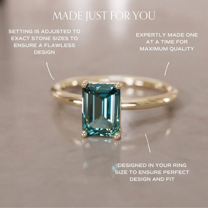 Emilia smaragdslibning teal safir moderne unik forlovelsesring solitær (kun indfatning)