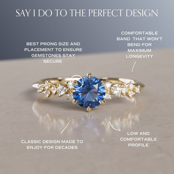 Astrid Blue Sapphire Unique Celestial Ring .75 Ct