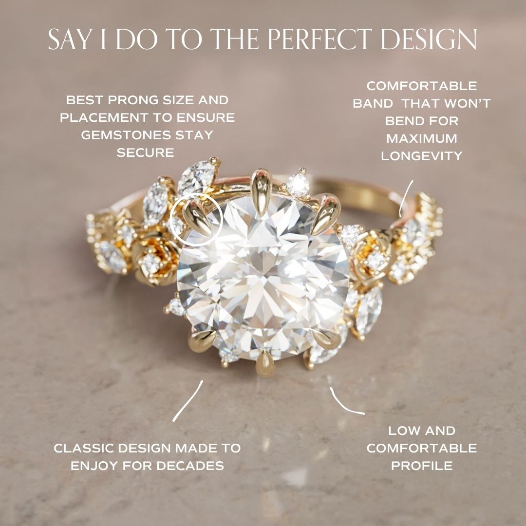 Alderose Round Lab Diamond Engagement Flower Ring Nature Inspired