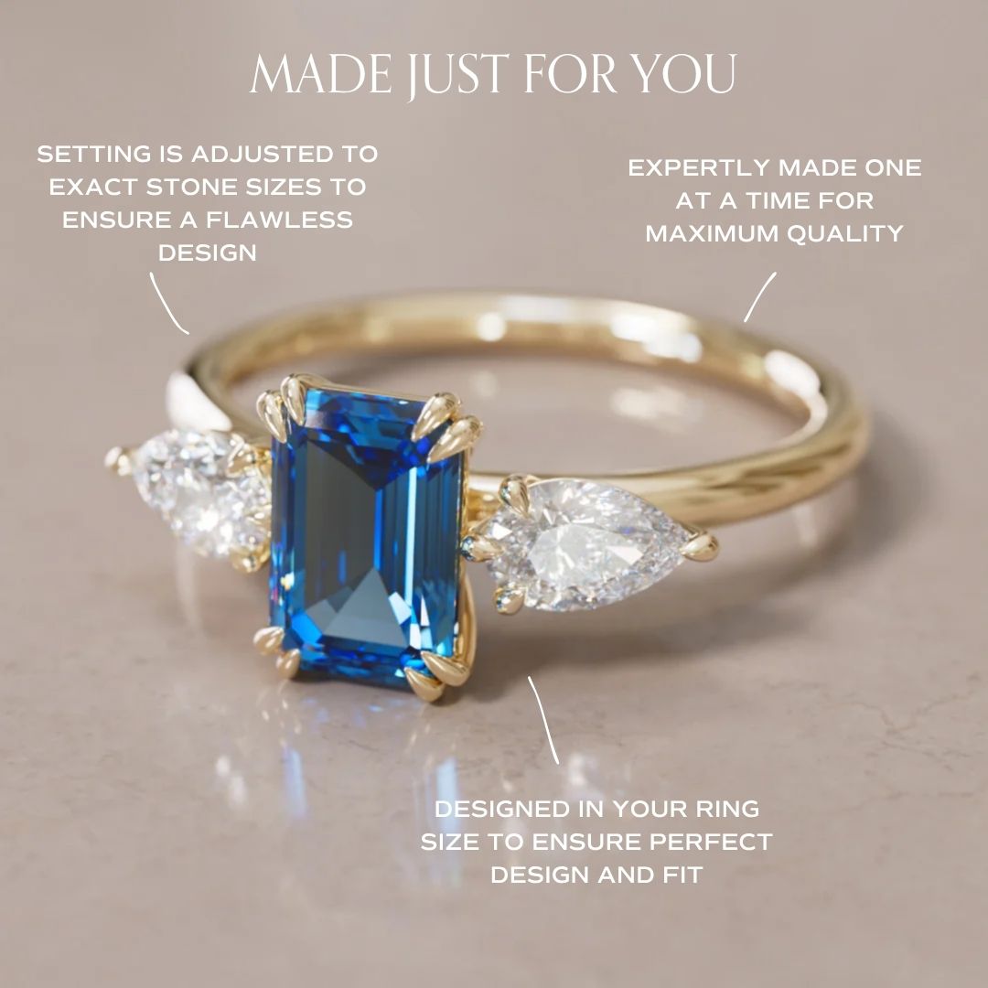 Anello di fidanzamento unico moderno Eleonora con zaffiro blu taglio smeraldo (solo montatura)