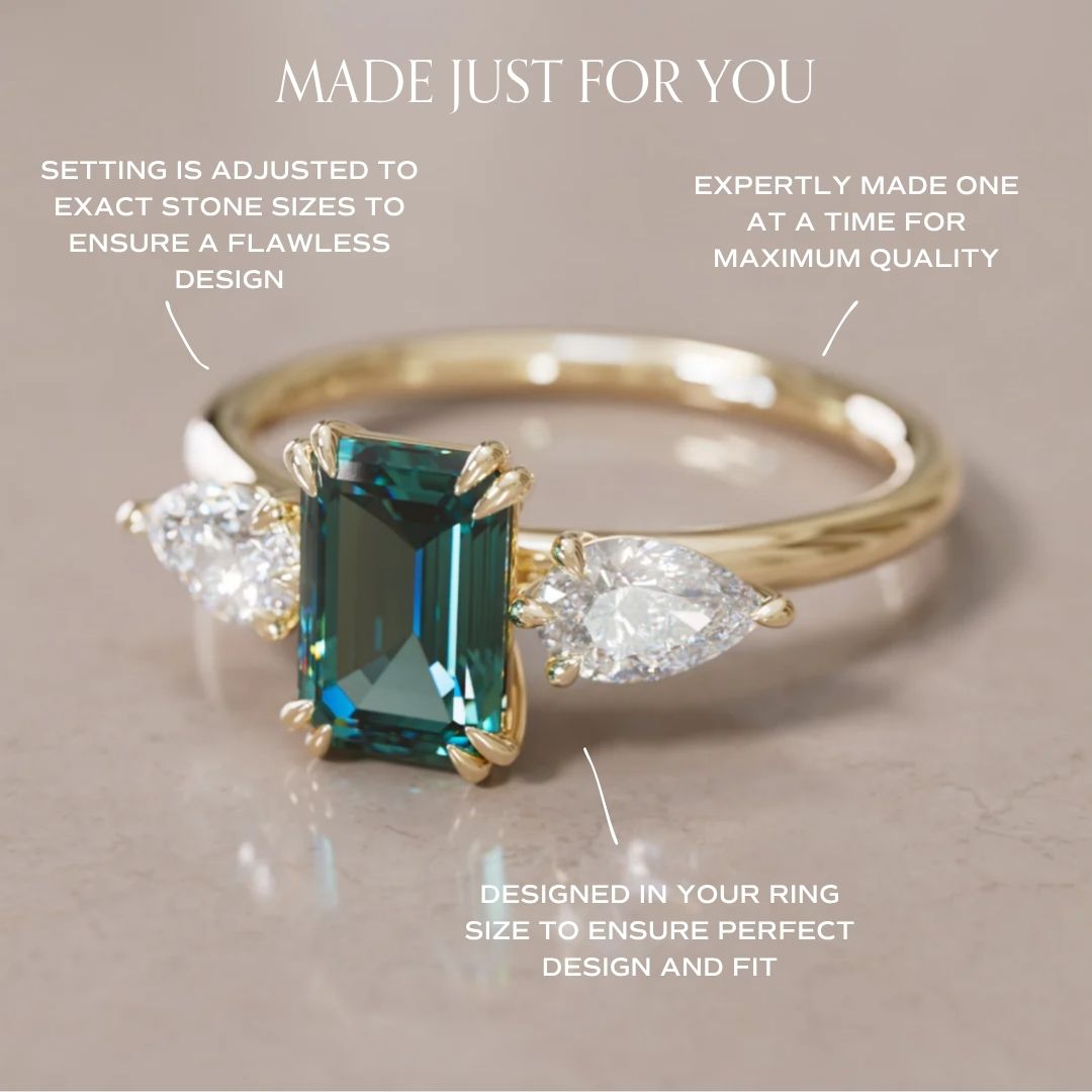Eleonora Emerald Cut Teal Sapphire Modern Unique Engagement Ring (Setting Only)