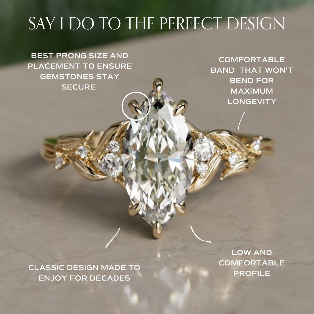 Celria Marquise Lab Diamond Fantasy Engagement Ring Nature Inspired with Leaves