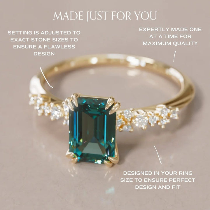 Astrid Emerald Cut Teal Sapphire Modern Unique Engagement Ring (Setting Only)