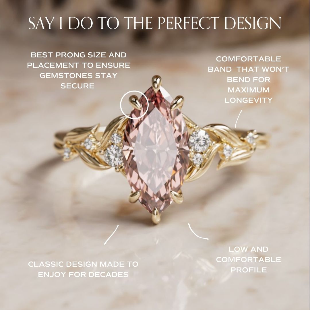 Lab Diamond Engagement Ring: Celria Pink Marquise Cut Flower Ring Nature Inspired