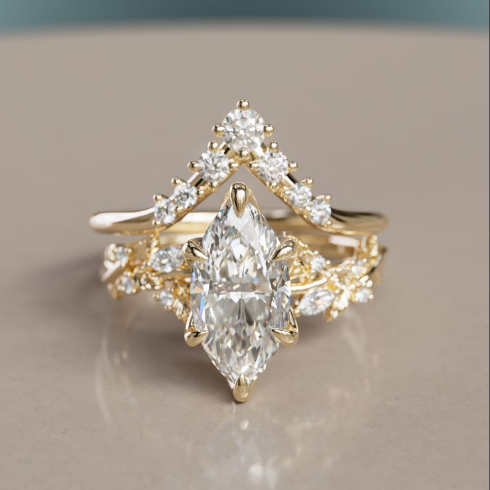 Ariana V Shape Lab Diamond Stacked Wedding Ring
