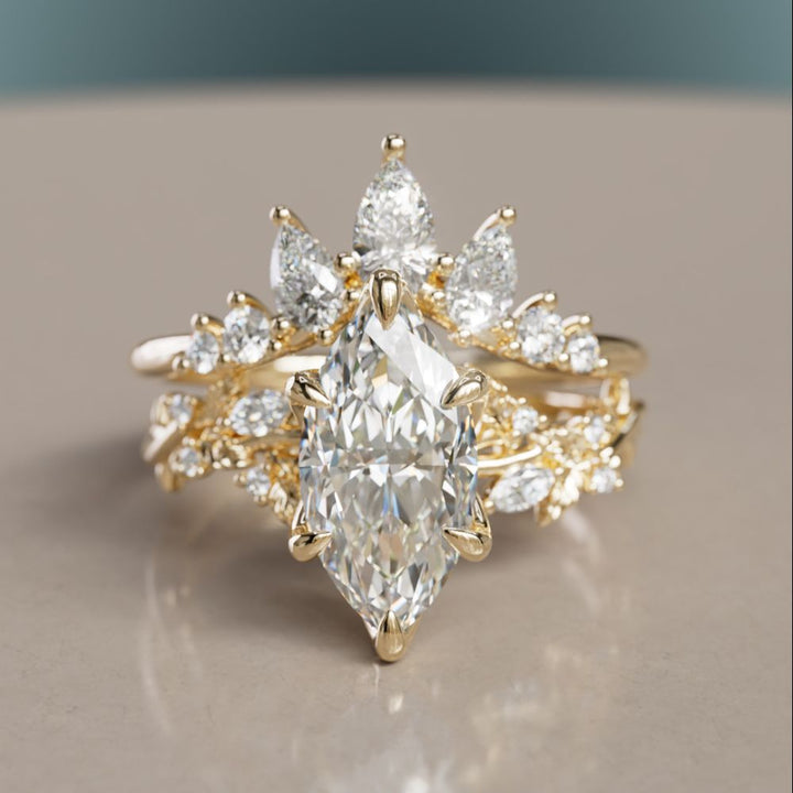 Astrea Pear Diamond Crown Stacked Diamond  Wedding Ring