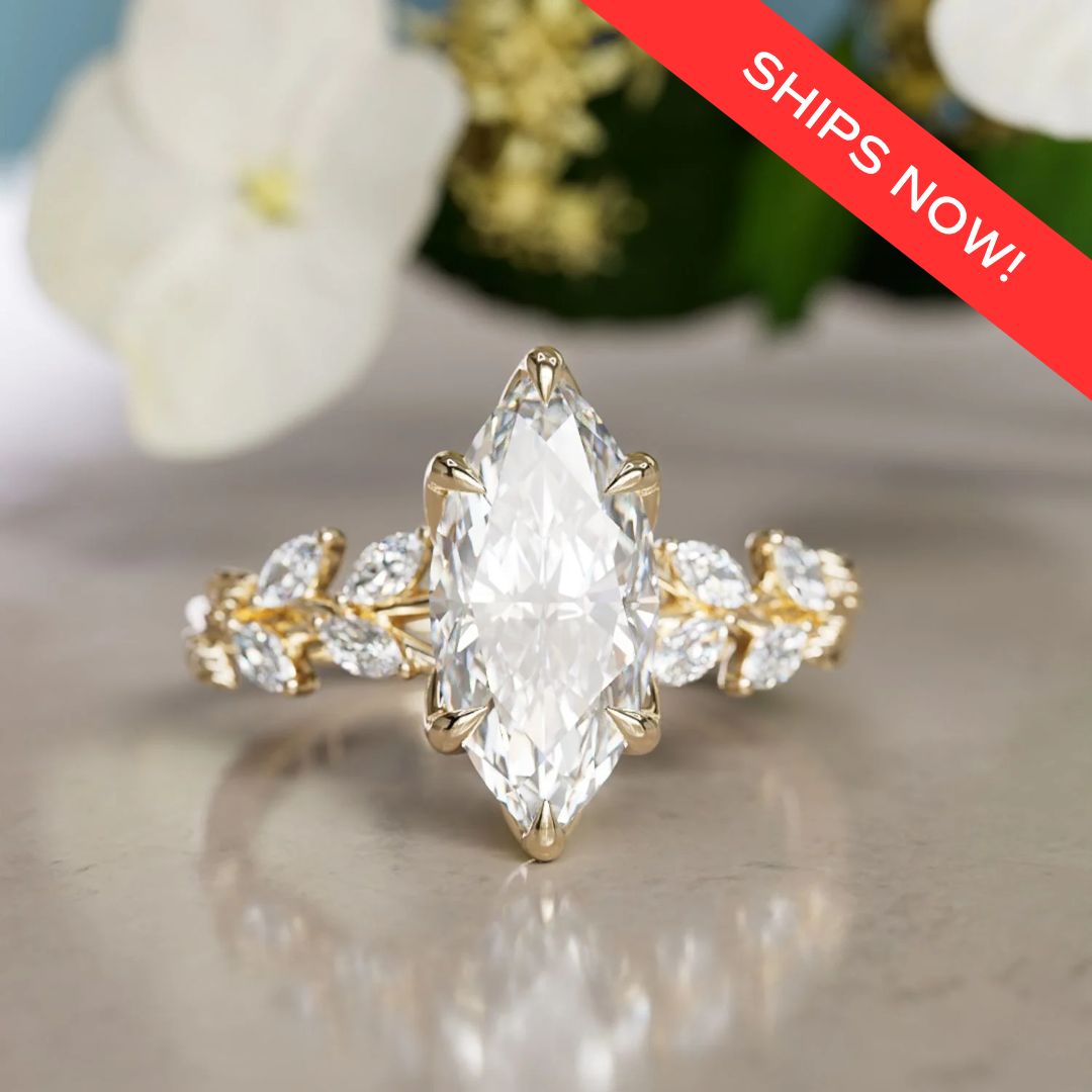 Farren trúlofunarhringur með 1.55 ct E VVS1 marquise-ræktuðum demanti (tilbúinn til sendingar)