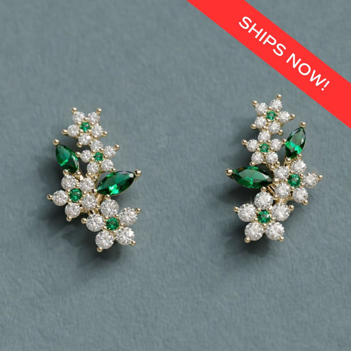 Wild-Jasmin-Ohrringe mit Labordiamant und Smaragd, sofort lieferbar