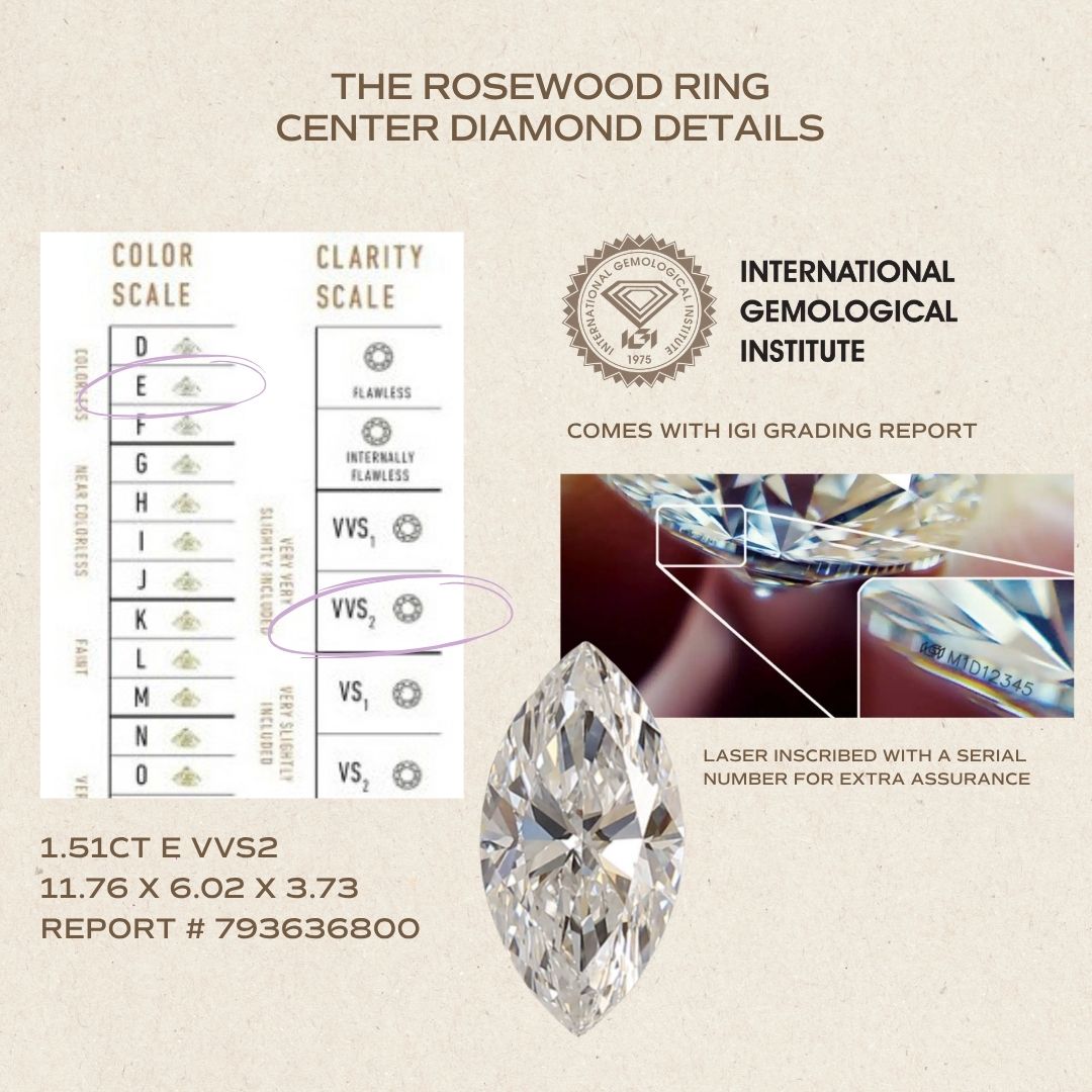 Rosewood Marquise 1,51 ct E VVS2 Labor-Diamant Verlobungsring (Versandbereit)