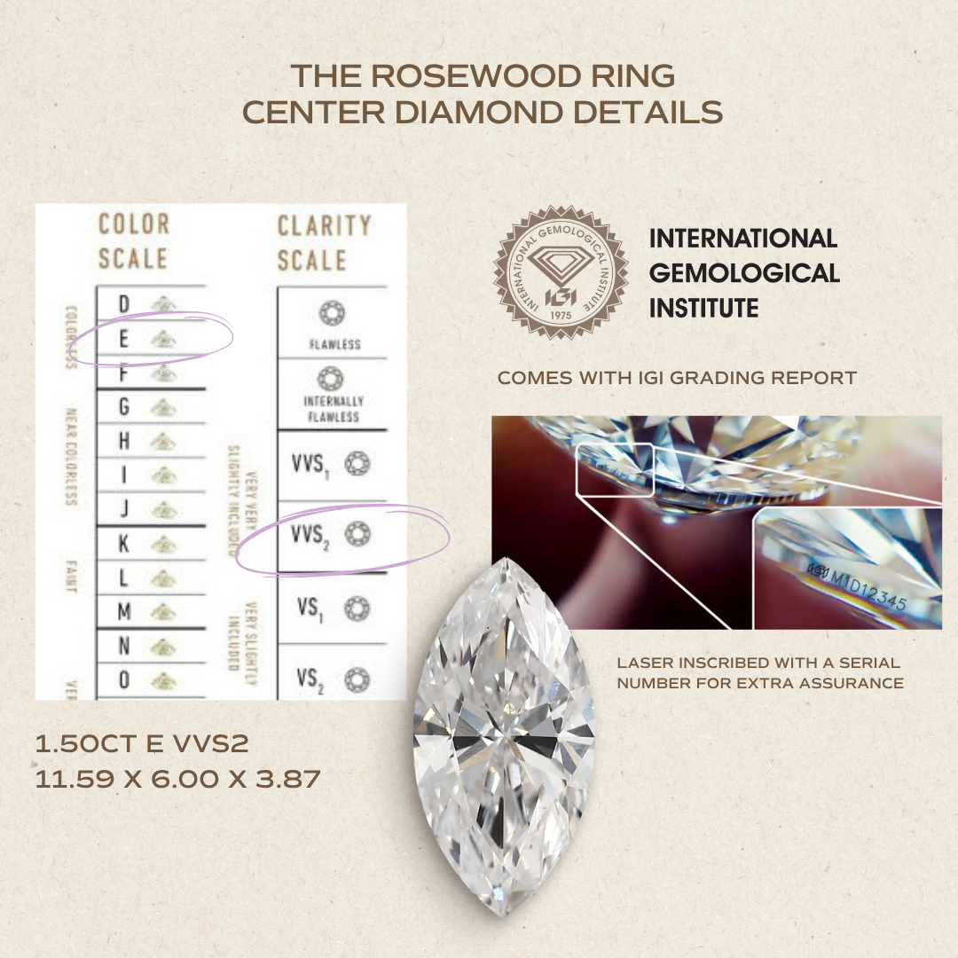 Rosewood Marquise 1,50 ct E VVS2 laboratoriokasvatettu timanttisormus kihlasormukseksi (Valmis lähetettäväksi)