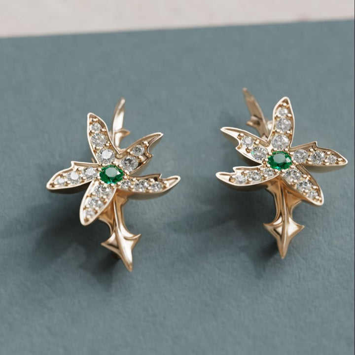 Star Jasmine Earrings with Lab Diamonds and Emerald