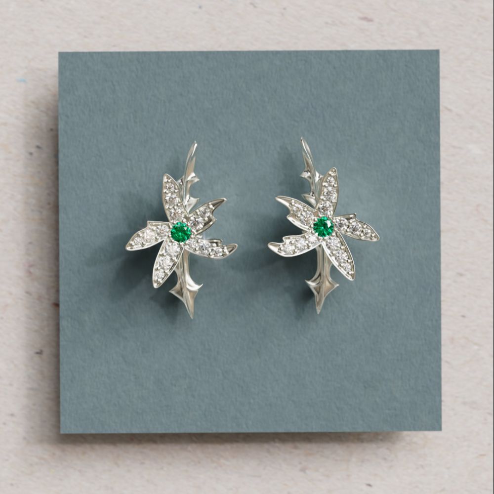 Star Jasmine Earrings with Lab Diamonds and Emerald