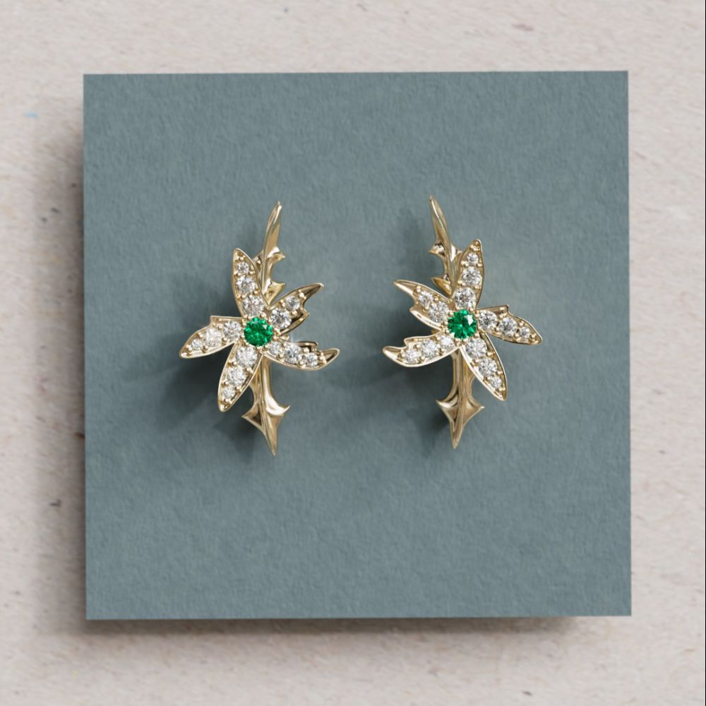 Star Jasmine Earrings with Lab Diamonds and Emerald