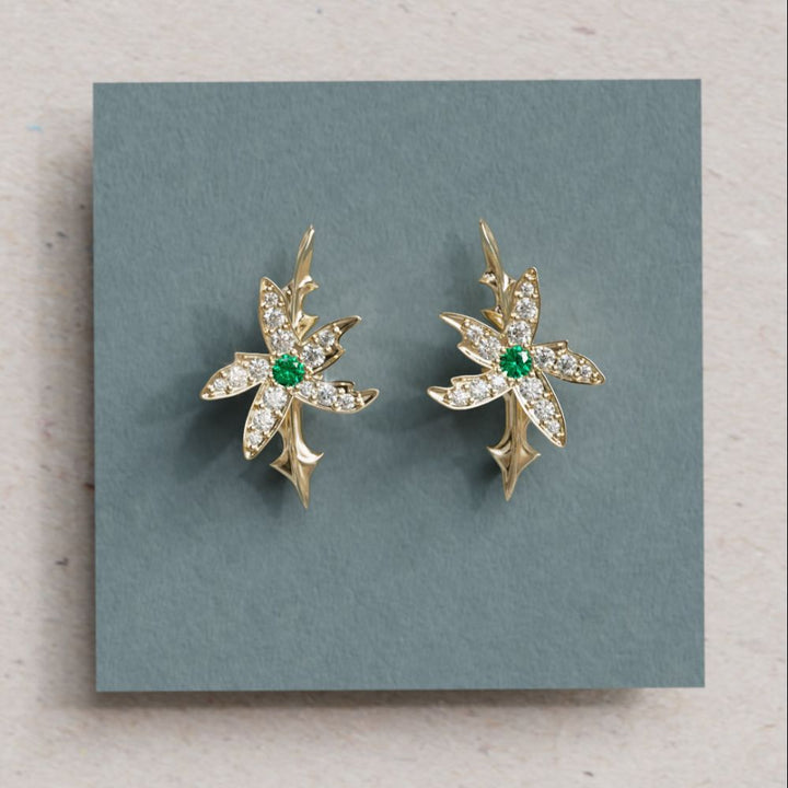 Star Jasmine Earrings with Lab Diamonds and Emerald