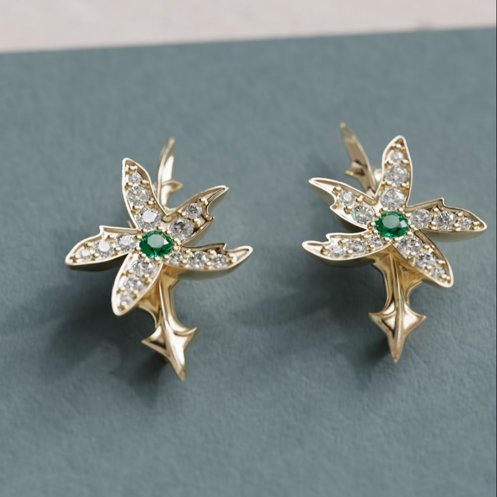 Star Jasmine Earrings with Lab Diamonds and Emerald