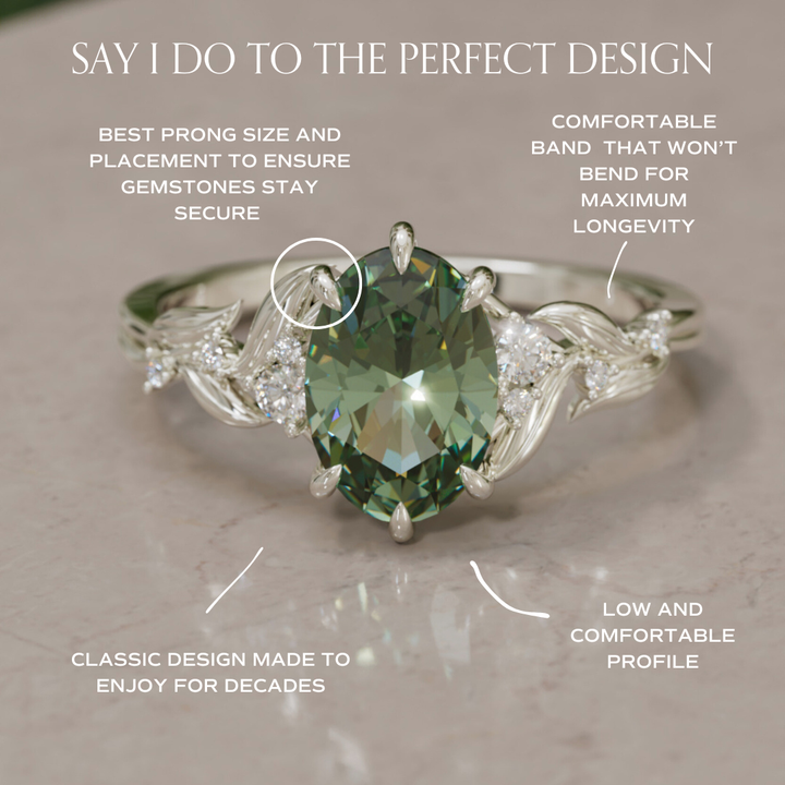 Celria Oval Green Sapphire Fantasy Engagement Ring Nature Inspired with Leaves (Setting Only) By Valley Rose