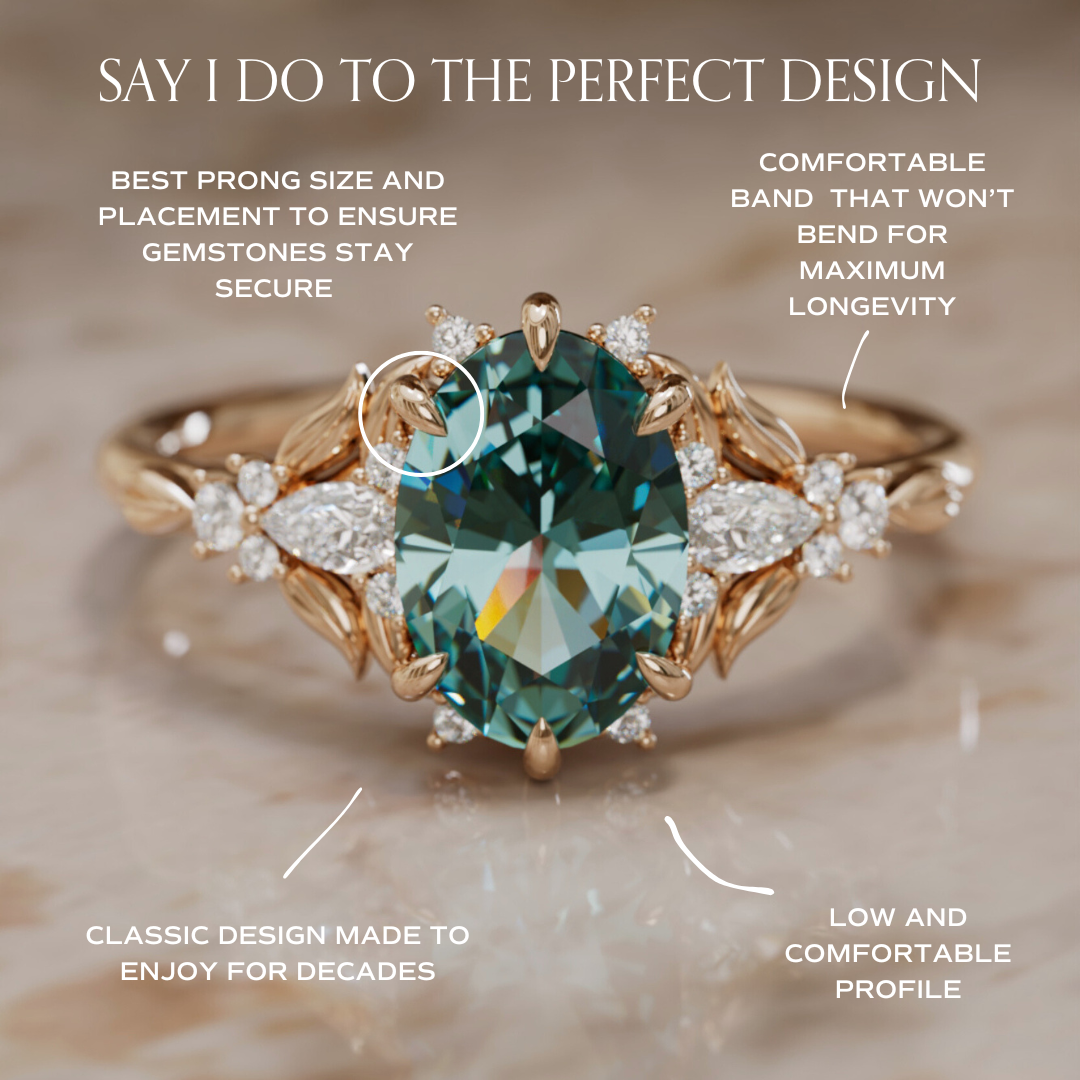 Siriwen Oval Teal Sapphire Fantasy Engagement Ring Nature Inspired with Leaves (Setting Only) By Valley Rose