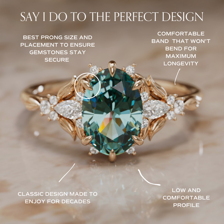 Siriwen Oval Teal Sapphire Fantasy Engagement Ring Nature Inspired with Leaves (Setting Only) By Valley Rose