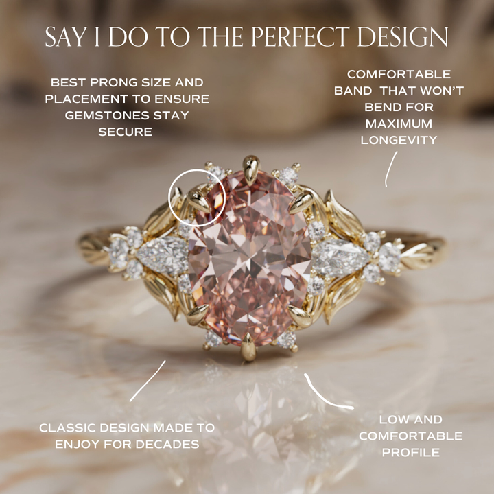 Siriwen Oval Pink Lab Diamond Fantasy Engagement Ring Nature Inspired with Leaves (Setting Only) By Valley Rose