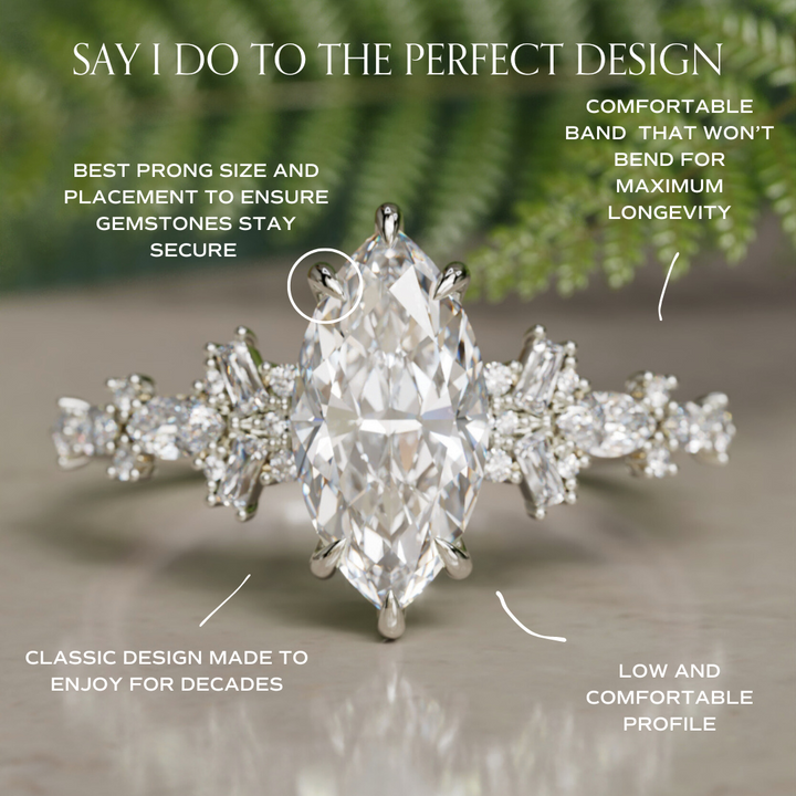 Philomena Marquise Lab Diamond Unique Engagement Ring Nature Inspired