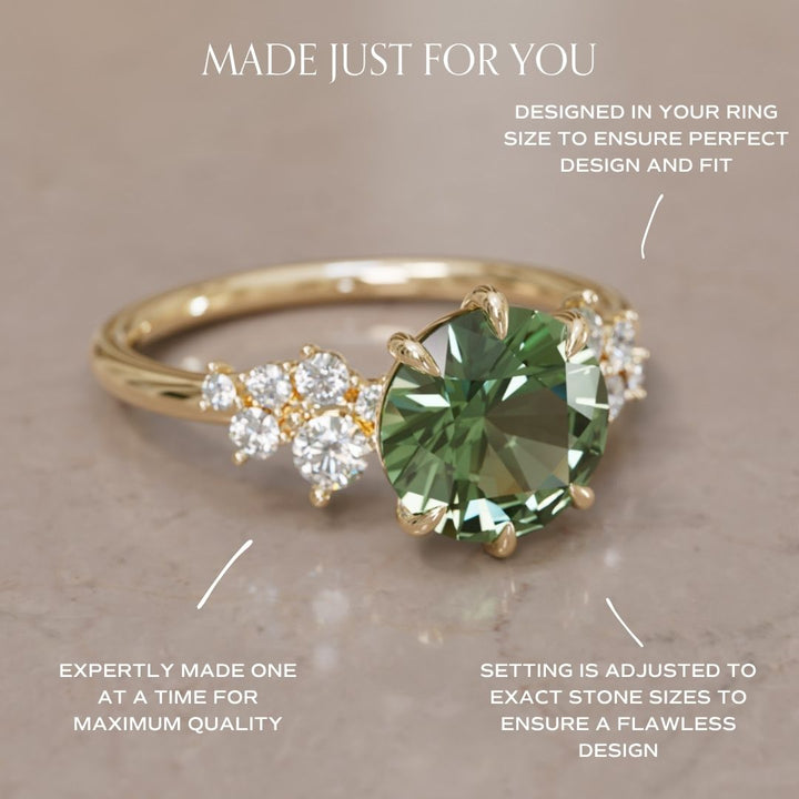 Cosmia Round Green Sapphire Unique Celestial Engagement Ring (Setting Only)