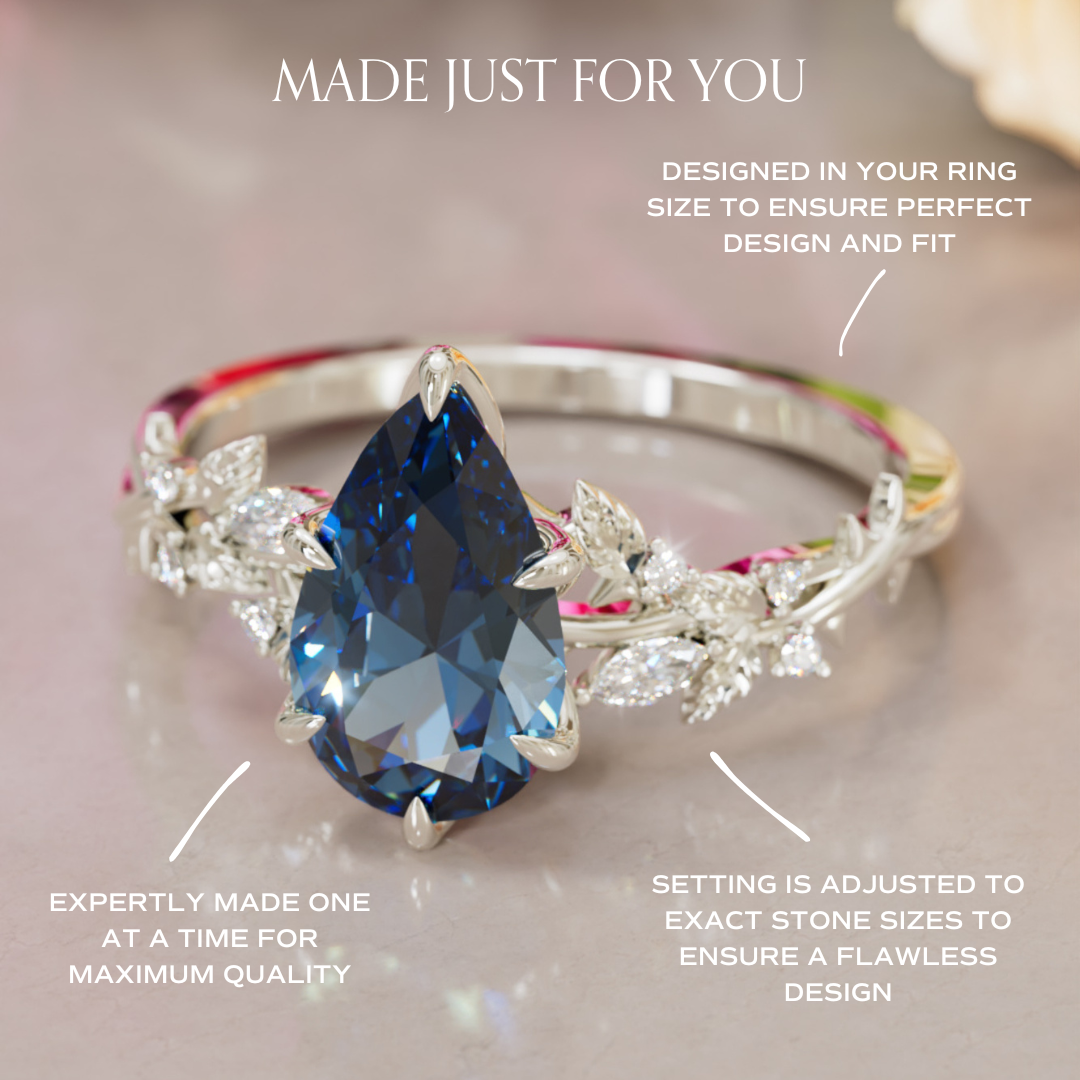 Rosewood Pear Blue Sapphire Engagement Flower Ring Nature Inspired By Valley Rose