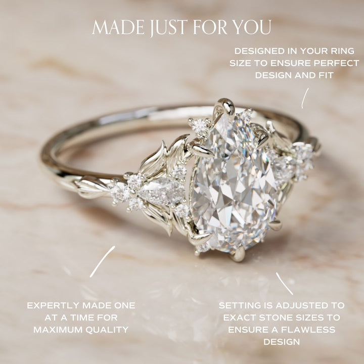 Bague de fiançailles en diamant de laboratoire : Siriwen taille poire fleur inspirée de la nature (monture seulement)