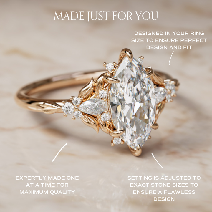 Siriwen Marquise Lab Diamond Fantasy Engagement Ring Nature Inspired with Leaves (Setting Only) By Valley Rose